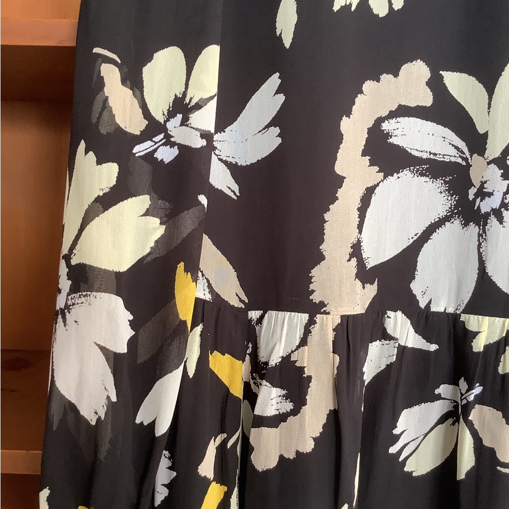 InWear (Copenhagen) Floral Midi Drop Waist Dress Black White Yellow Size 10 - Picture 8 of 13